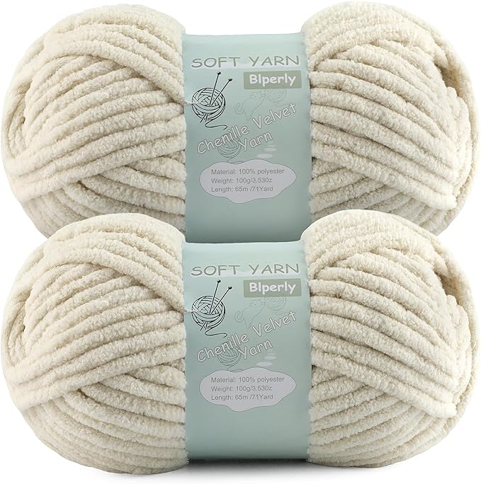 Chunky Chenille Yarn Velvet Soft Super Bulky Size 6 for Crocheting Knitting, Baby Blanket Yarn, 100g 71 Yds per Skein, Easy to Use for Scarves, Amigurumi, Crafts (2, Beige)