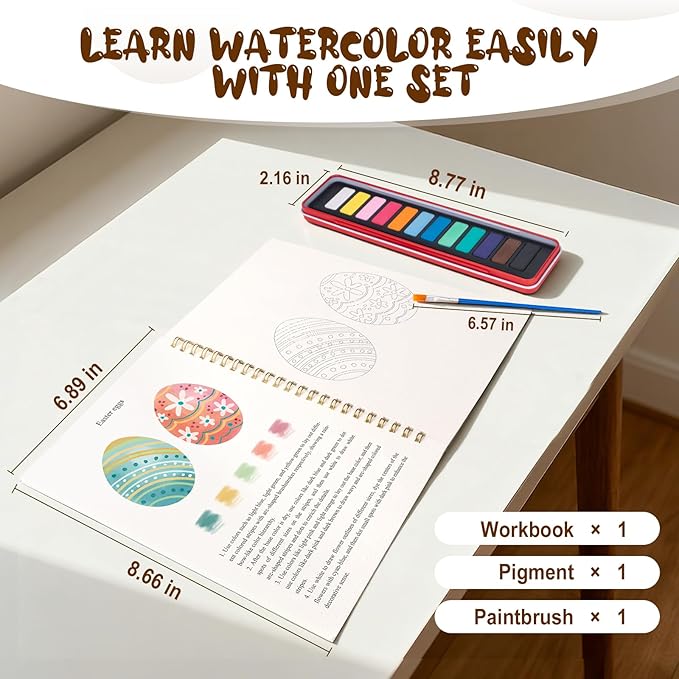 Easter Watercolor Workbook for Adults, Beginner Friendly Watercolor Painting Kit Bunny Eggs Water Coloring Book, Nature-Themed Practice Art Gift Water Color Paint Book with Palette and Brush