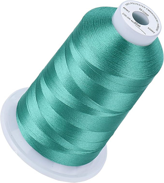 Simthread 5500Yds Embroidery Thread, 5000M High-Yardage 40WT 100% Polyester Thread – 170+ Vivid Colors, High-Speed Rated – Compatible with Brother, Singer, Janome & More - Jade S049