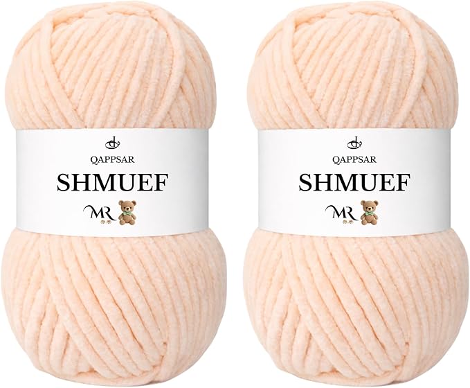 SHMUEF Chenille Yarn 2-Pack – Ultra Soft Velvet Yarn, Super Bulky Weight (5–6 mm), Yarn for Crochet, Amigurumi & Baby Blankets (Light Salmon)
