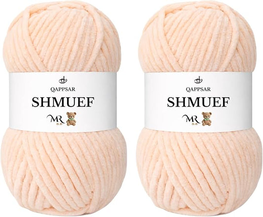 SHMUEF Chenille Yarn 2-Pack – Ultra Soft Velvet Yarn, Super Bulky Weight (5–6 mm), Yarn for Crochet, Amigurumi & Baby Blankets (Light Salmon)