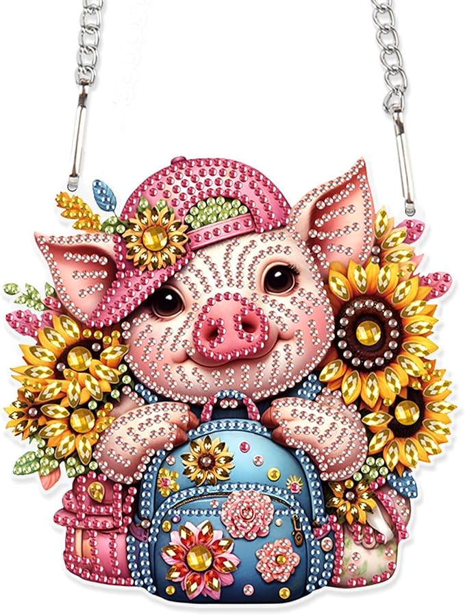AiYuanzsh 5D DIY Acrylic Special Shaped Diamond Painting Pendant Kit - Sunflower & Pig Design, Hanging Window Ornament for Home Decoration & Gifts