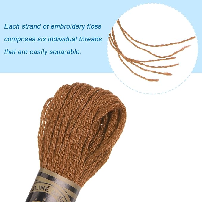 HARFINGTON 12 Skeins Embroidery Floss 8m Each Egyptian Long Fiber Cotton Cross Stitch Thread 26S/2x6 for Embroidery Projects Bracelet, Light Brown
