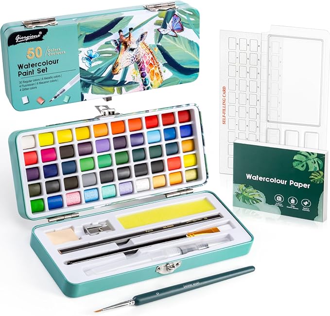 50 Colors Watercolor Paint Set, Watercolor Set with Watercolor Paper, Palette, Brushes, Water Color Art Supplies for Beginner Artists Adults Mothers Day Gifts for Mom