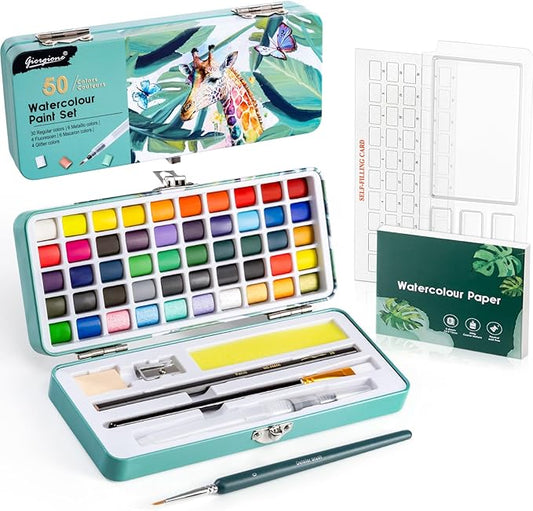 50 Colors Watercolor Paint Set, Watercolor Set with Watercolor Paper, Palette, Brushes, Water Color Art Supplies for Beginner Artists Adults Mothers Day Gifts for Mom