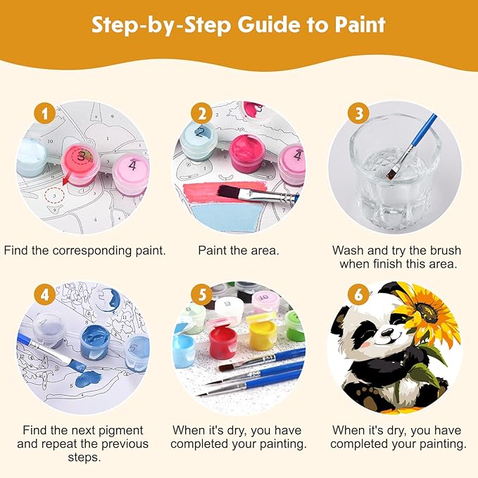 4 Pack Paint by Number for Kids with Wooden Frame, Cartoon Paint by Numbers for Kids Ages 8-12, Elephant, Monkey, Tiger, Panda, DIY Acrylic Oil Painting for Beginners for Home Wall Decor 8X8 inch