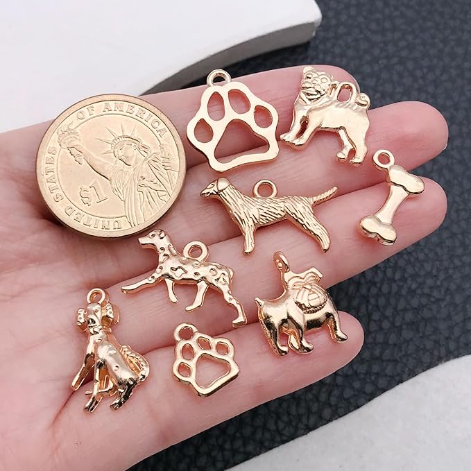 100pcs Craft Supplies Pet Dog Animals Charms Pendants for Crafting Jewelry Findings Making Accessory for DIY Necklace Bracelet (KC Golden sn860)