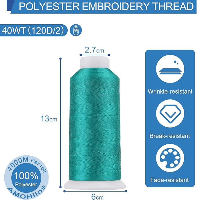 High Tenacity Polyester Embroidery Machine Thread 40WT(120D/2) 4000M Per Spool for Commercial and Domestic Embroidery Machine (Green Turquoise-1799)