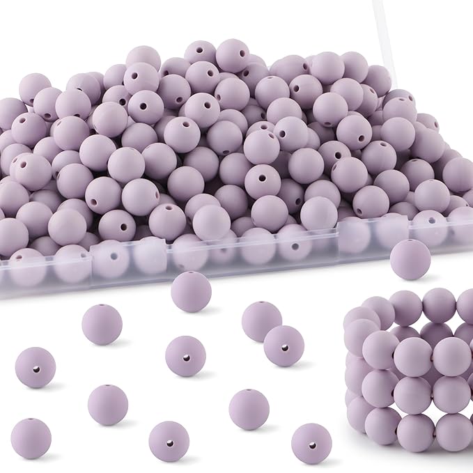 160Pcs 12mm Silicone Beads for Keychain Making Bracelet Necklace, Bulk Round Silicone Beads for Pens（Lilac）
