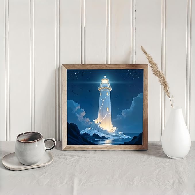 Diamond Art Kits for Adults Lighthouse, DIY 5D Diamond Painting Kit for Beginners, Full Round Drill Gem Art Dots for Adults, Diamond Dots Paintings Crafts Home Wall Decor 14X14 Inch