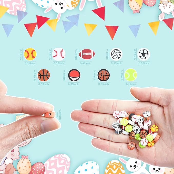 500 Pcs Friendship Sports Ball Polymer Clay Beads Bulk, Charms for Crafts with Elastic String for Making Bracelet Kit Necklace Craft Decor DIY Crafts