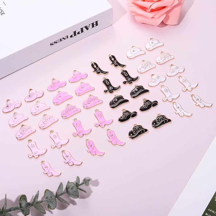 NVENF 36PCS Cowboy Boot Charms for Jewelry Making, Enamel Western Cowgirl Boot Hat Pendant Charms for Necklace Bracelet Earring Making DIY Crafts