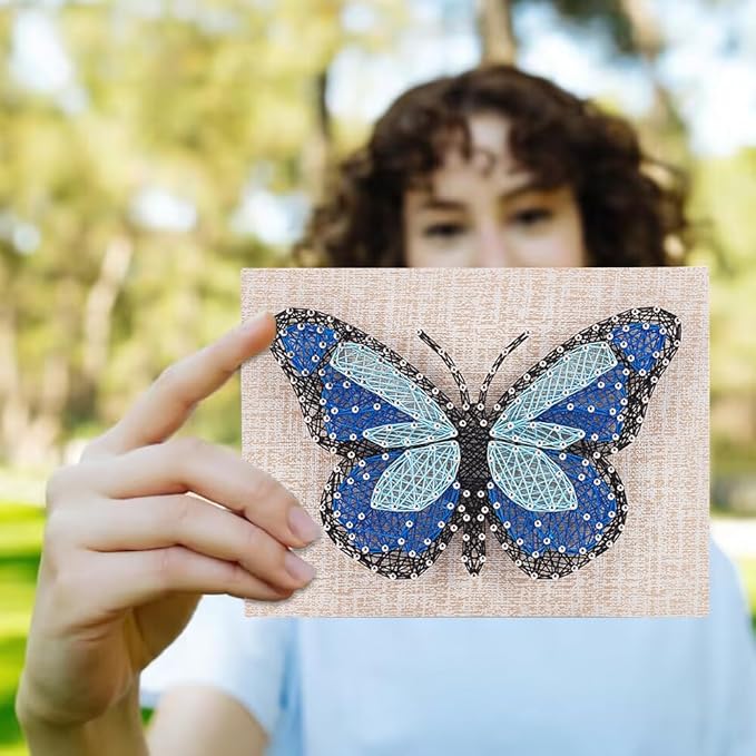 WEBEEDY DIY String Art Kit Blue Butterfly Craft Kit Creative Craft Kits 3D String Art Supplies for Adult Christmas Holiday Home Wall Table Decorations Gift
