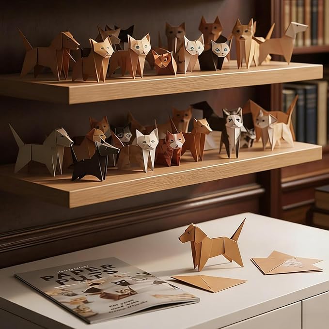 DIY Paper Cats - 100 Sheets DIY Origami Paper to Fold Cute Cat Figures, Creative Craft Activity for Cat Lovers, Desk Decoration & Gift for Cat Lovers(2Pcs Cats）