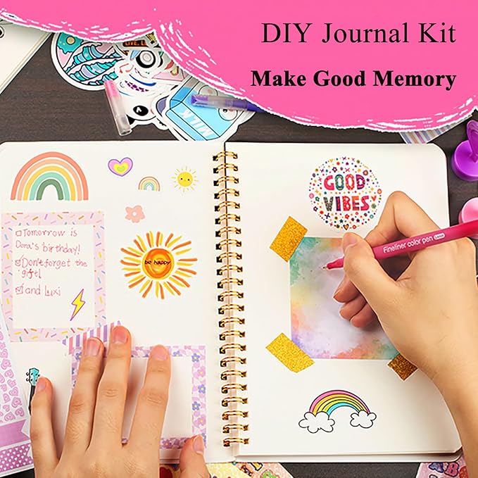 oihew diy journal kit for teen girls, stationary & diary set with stickers,make your own art crafts journaling kit for tween, scrapbook art crafts kit teen girl birthday gift idea