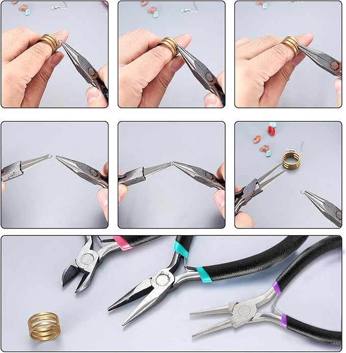 3 pcs jewelry making tools pliers kit, includes needle nose/round nose pliers/diagonal, wire cutters for jewelry making wire wrapping beading crafts matte handle