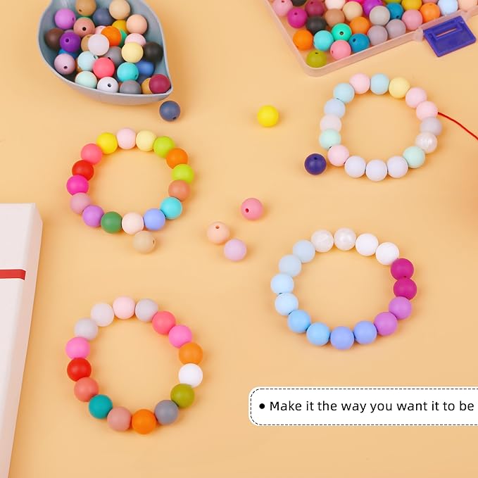 300pcs Silicone Beads for Keychain Making Kit 60 Colors Focal Rubber Round Mixed Color Silicone Beads Bulk for Pens, DIY Keychain,Necklace Bracelet Making Kit, Jewelry,Art Crafts