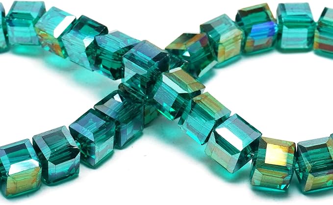 8mm Sparkle Cube Crystal Beads for Jewelry Making - Faceted Spacer Beads for Bracelets(94-100pcs, Peacock Green)