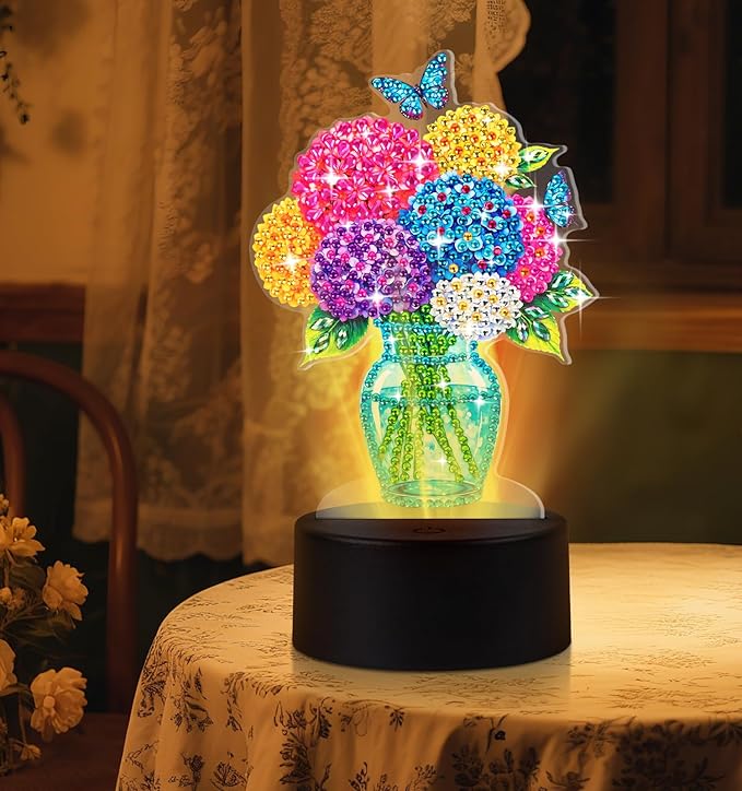 ALKALO Diamond Painting Night Light, Diamond Painting Kits for Adults Desktop Ornaments for Table Tabletop Decor Diamond Art Accessories for Adult Beginner Touch Lamp for Bedrooms Living Room- Flowers