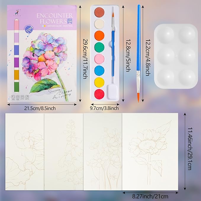 3 Pack Flowers Watercolor Coloring Books for Adult Teenager Watercolor Paint Book Water Color Paint Sets for Kids Coloring Books for Women Water Colors Paint Kids Pocket Hand Book Stocking Goodie Bag