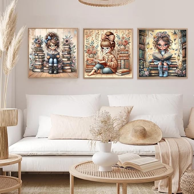 EIBEILI 3 Pack Diamond Painting Kits for Adults, Reading Book Diamond Art Kits DIY 5D Full Drill Books Diamond Dots Paintings with Gem Art and Crafts for Home Decor 12x12 Inch