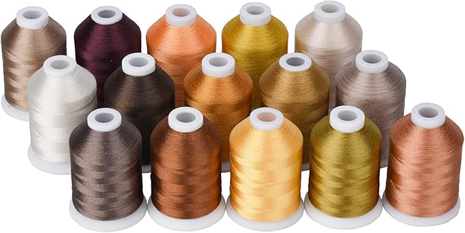 Simthread Embroidery Thread Brown Series Polyester Multi-Purpose Serger 15 Spools Set, Each Spool Sewing Thread 40WT and 1100YD for Embroidery Sewing Machine (15 Spools Brown Series)