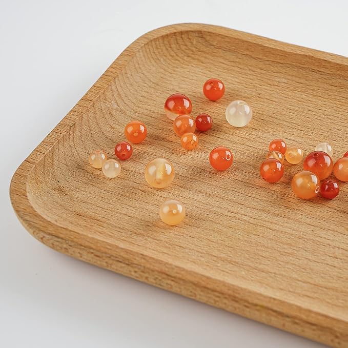 8mm Natural Orange Agate Round Bead - 45PCS Bulk Gemstone Beads for Jewelry Making, DIY Bracelets, Necklaces - Includes Crystal Stretch Cord - Beads for Crafting Gifts