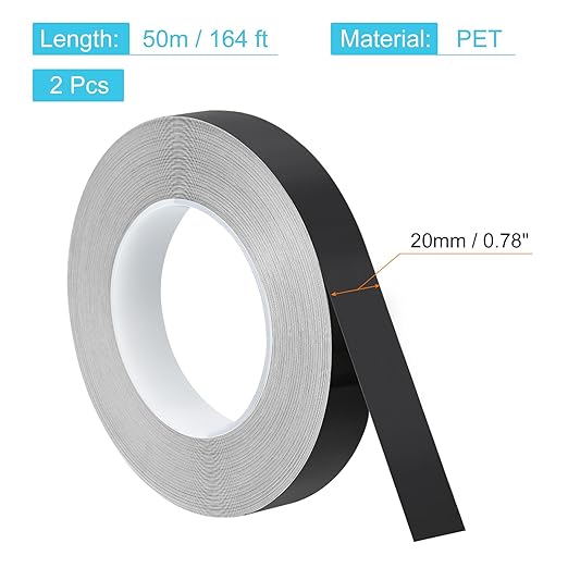 uxcell Metallic Tape, 0.78 in x 164 ft Self Adhesive Metalized Polyester Film Tape Waterproof Shiny Washi Tape for Wall Graphic Arts Gifts Wrapping Crafts Decoration, Gloss Black, 2 Pcs