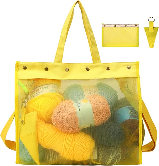 Knitting Bag Large Yarn Storage Organizer,Crochet Bags and Totes,Yarn Bags for Crocheting,Crochet Storage Bags for Crochet Hooks,Knitting Needles,Knit Bags for Crochet Lovers,Mother's Day Gift(Yellow)
