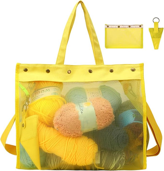 Knitting Bag Large Yarn Storage Organizer,Crochet Bags and Totes,Yarn Bags for Crocheting,Crochet Storage Bags for Crochet Hooks,Knitting Needles,Knit Bags for Crochet Lovers,Mother's Day Gift(Yellow)