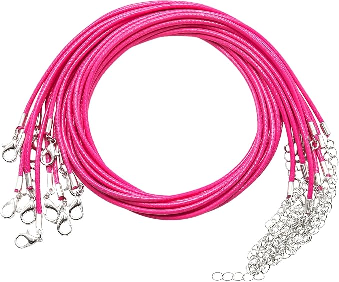 10 Pcs 2.0mm Leather Necklace Cords with Clasp,Waxed Cords,Necklace Ropes for Pendants and Jewelry Making(Rose Red)