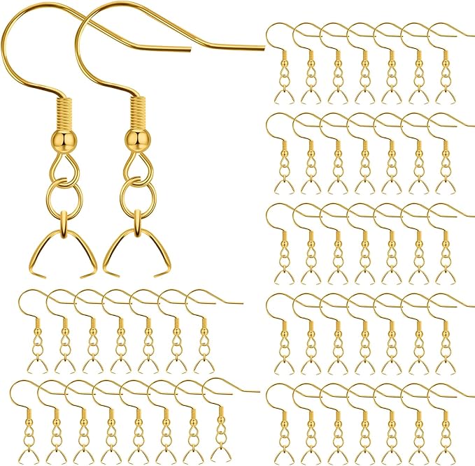 earring hooks 50 pcs/25 pairs, stainless steel golden ear wires fish hooks, hypo-allergenic jewelry findings parts for diy jewelry making
