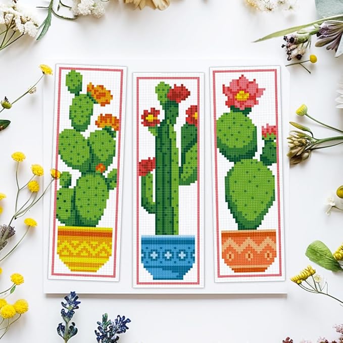 ACRNIGHEET 6PCS Cactus Cross Stitch Bookmark Kit for Beginner Stamped Cross Stitch Kits for Adults DIY Embroidery Bookmark Kits Crossstitch Kits Adult with Instructions Hand Craft Gift 11CT
