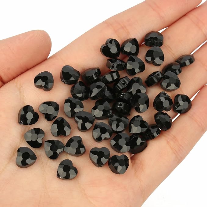 70pcs 8mm Black Faceted Heart Beads for Jewelry Making Crystal Glass Beads for Bracelets Necklace Crafts, Friendship Bracelet Kit, Love Gifts