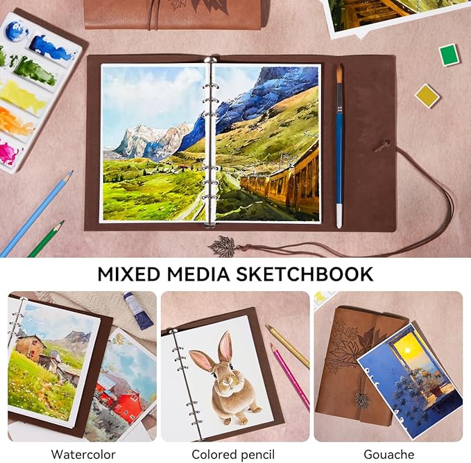 Lightwish Watercolor Sketchbook,100% Cotton Acid Free Watercolor Journal,300gsm/140lb Hot Press Watercolor Paper for Artists,Adults,Students,20 Sheets,9.25 * 6.3 Inches