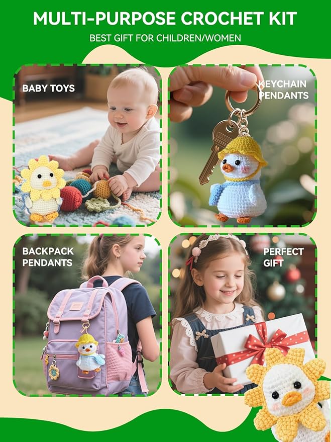 SwiftGo Crochet Kit for Beginners, 2Pcs Duck Crochet Animal Kits with Step-by-Step Video Tutorials, Beginner Amigurumi Crochet Starter Kit for Adults Kids, Holiday Birthday Gift