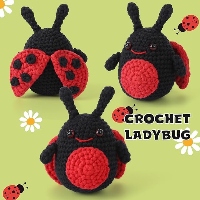CrochetBox Crochet Kit for Beginner, Ladybug Easy Learn How to Crochet Stuffed Animals Amigurumi Gift for Adults and Teen(), Knitting Set with Yarn Hook Stitch-by-Stitch Video Tutorial