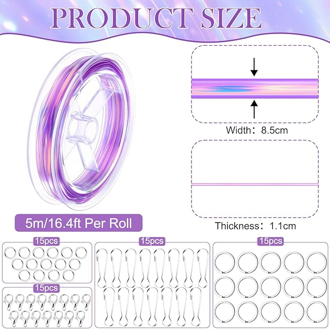 Lanyard String Kit 48 Rolls Gimp Plastic Lanyard String for Bracelets Keychain DIY Crafts with Key Chain Rings, Snap Clips, Open Rings, Lobster Clips Gimp Bracelet Making Kit (5.5 Yards)