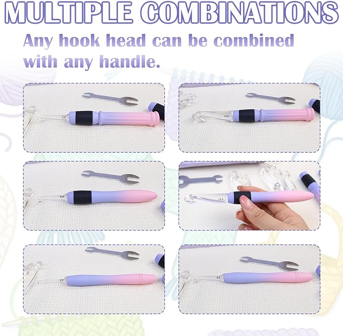 Lewhoo 17 Sizes Ergonomic Crochet Hook Set with Case 2.5mm-14.0mm, 3PCS Interchangeable Handles with Screw-Lock Connection, All in One Crochet Set for Beginner