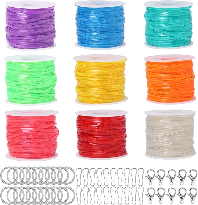 Candygirl 147 Yards Lanyard String Glow in Dark Gimp String Kit Plastic Lacing Cord for Boondoggle Bracelets Keychains DIY Crafts Weaving Kit（9 Rolls, 442 Feet）
