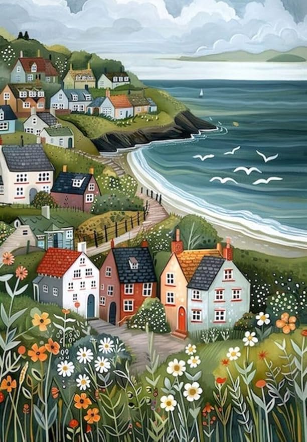 WUSARPLY Landscape Diamond Painting Kits for Adults, Rural Sea View Diamond Art Kits Full Drill Diamond Dots Paint with Diamonds Gem Arts and Crafts for Beginner Home Wall Decor