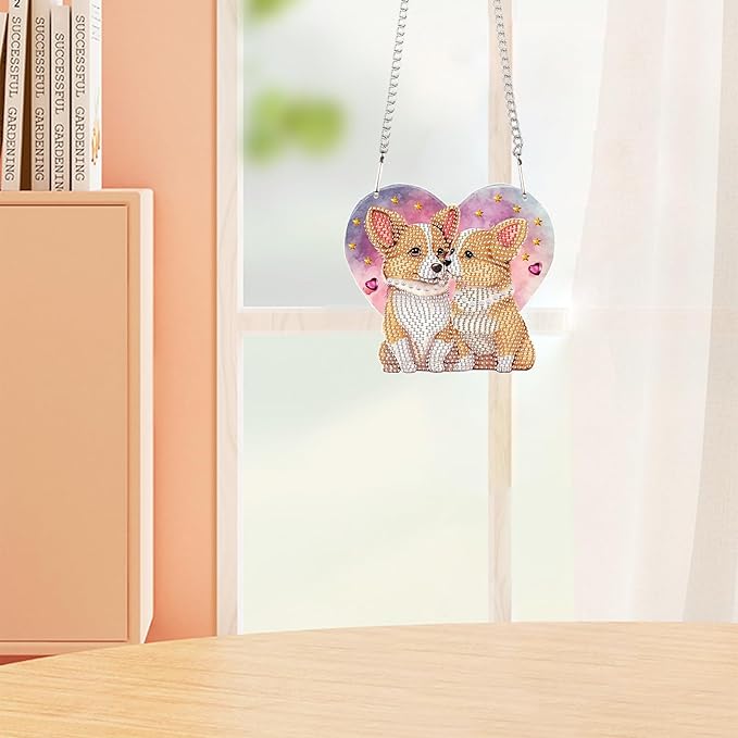 AiYuanzsh DIY Acrylic Diamond Painting Hanging Kits, Love Dogs Special Shape Diamond Rhinestone Round Diamond Art, Window Decorations Home Garden Wall Hangings Valentine's Day Gifts