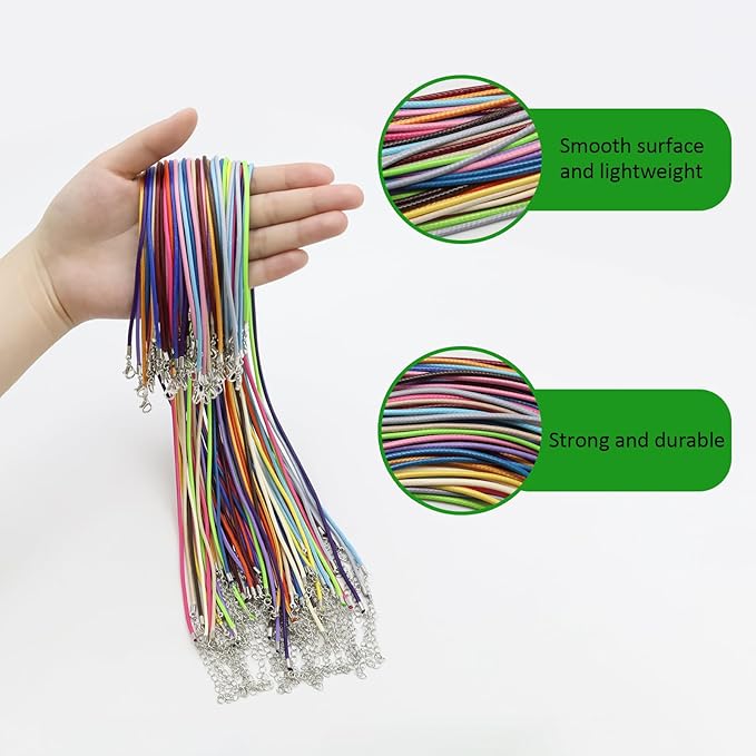 10 Pcs 2.0mm Leather Necklace Cords with Clasp,Waxed Cords,Necklace Ropes for Pendants and Jewelry Making(Light Purple)