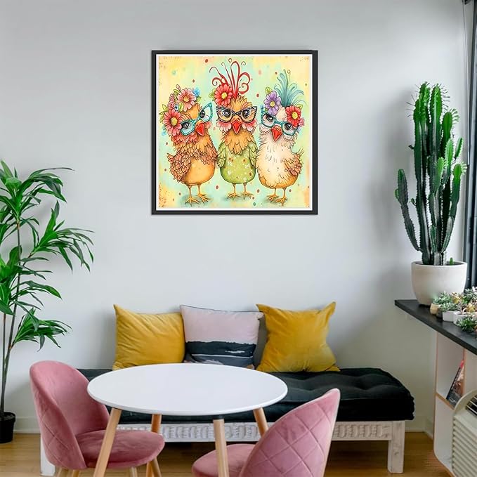 mrpwnle Chicken Diamond Painting Kits for Adults,DIY Chickens Diamond Art Kits for Beginners,5D Diamond Art Dotz Kits Round Full Drill Diamond Painting for Home Wall Decor Gift 12×12inch