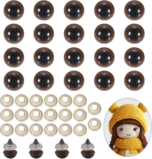 PATIKIL 12mm Safety Eyes, 20Pcs Realistic Doll Crocheting Safety Eyes with Washers for Decor Crochet Accessories Dolls Craft Halloween, Brown