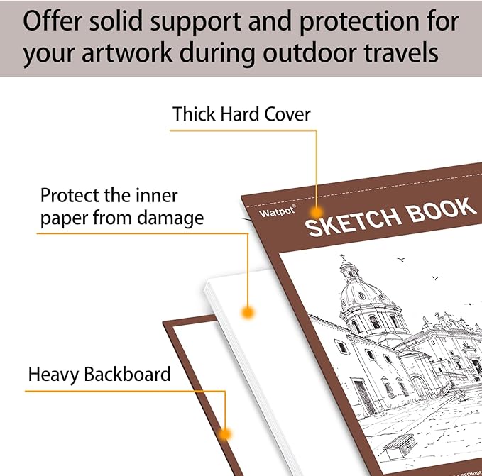 9" x 12" Hard Cover Sketch Book, Top Spiral Bound Sketch Pad, 100 Sheets 68lb/100gsm Drawing Paper, 1 Pack