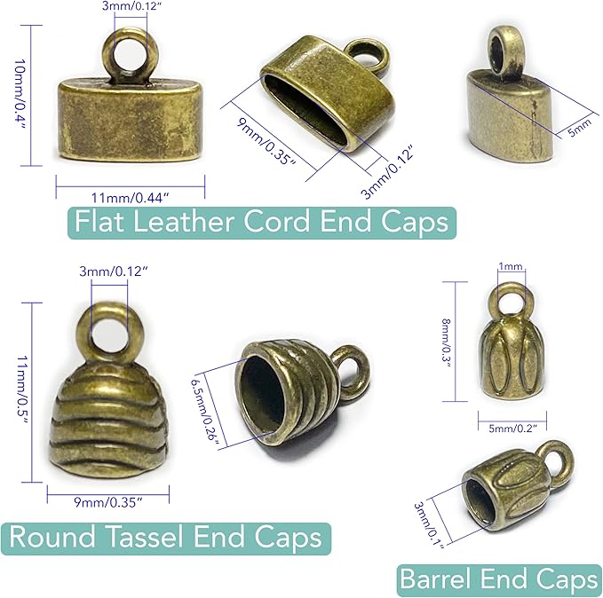 Brass Cord End Cap 90 Pcs Kumihimo Kit Flat Leather Cord End Caps Round Tassel End Caps Barrel End Caps Bracelet Making Supplies Leather Bracelet Making Kit by Heather's cf