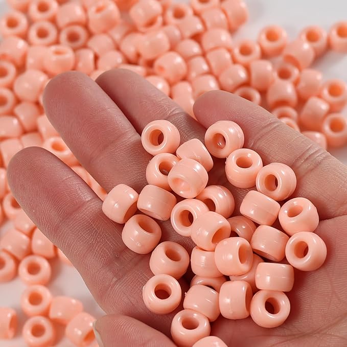 1000 Pcs Acrylic Pony Beads 6x9mm Bulk for Bracelet Necklace Jewelry Making Earring Hair Braiding Kandi Beads (Light Orange)