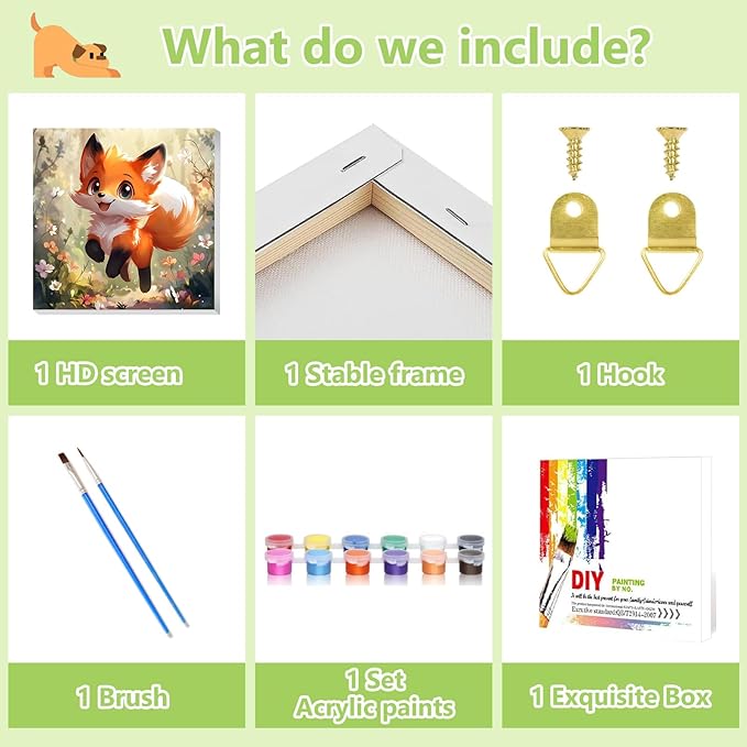 Reivworl Paint by Numbers Kit for Kids with Frame and Easel, Fox Paint by Number for Kids Age 6-8-12, Paint by Numbers Kits for Gifts and Home Decor - 8X8Inch
