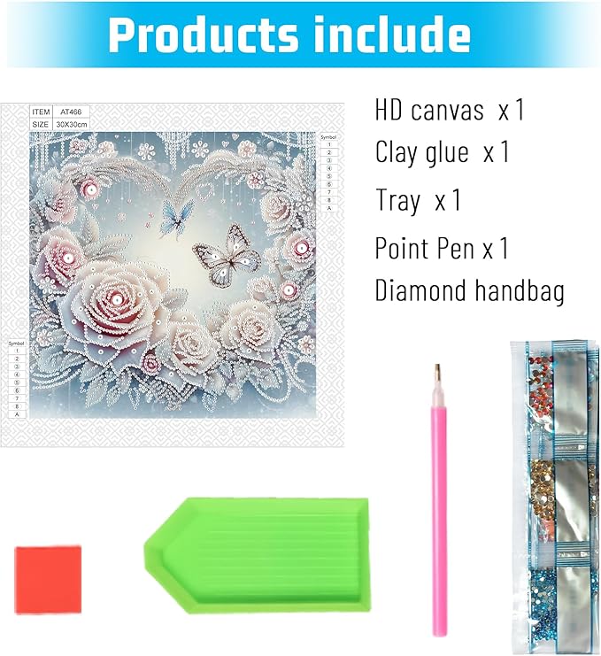 Diamond Art Painting Kits for Adults, 5D Special Shape Diamond Art Kits for Beginners, Crystal Rhinestones Diamond Art Painting for Home Wall Decoration Gift 12×12 inch, Flowers and Butterflies